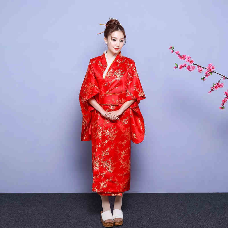 2018新款红色印花和服女士日本传统民族服装浴衣旅行赏花动漫出租
