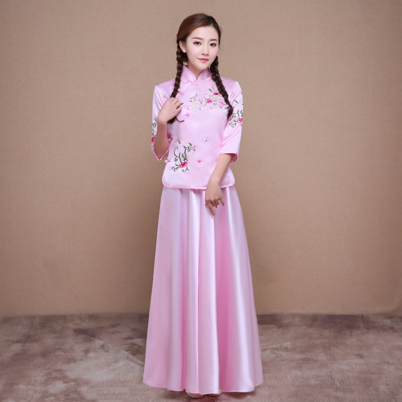 2018新款中式伴娘服姐妹团粉色秀禾服民国小姐小凤仙传统服装出租