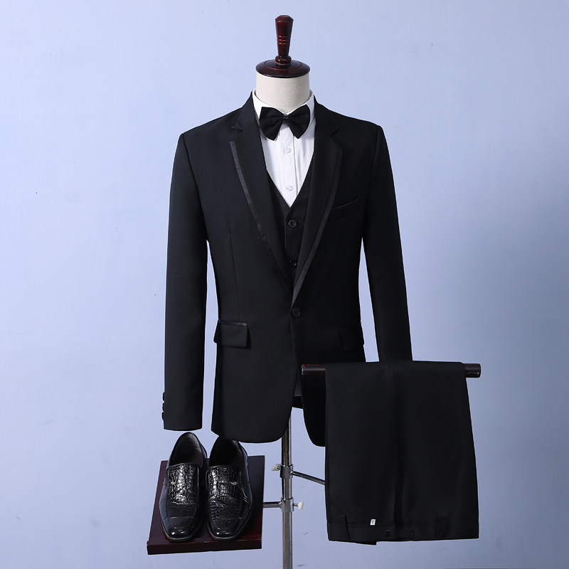 男士西服套装马甲黑色伴郎兄弟团服装皮鞋合唱演出主持西装出租