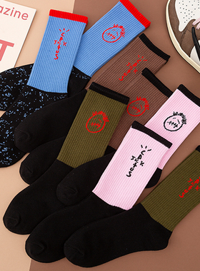 US8球鞋定制 AJ1倒钩Travis Scott联名AJ4蓝色棕色TS长袜潮流袜子