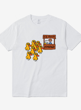 小黄鸭Ice Fresh lemonade印花T恤圆领时尚短袖宽松百搭男女皆可