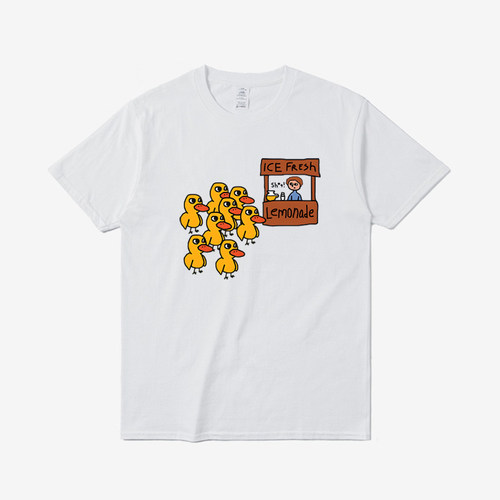 小黄鸭Ice Fresh lemonade印花T恤圆领时尚短袖宽松百搭男女皆可