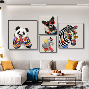 饰画餐厅艺术挂画轻奢卧室床头熊猫壁画 现代简约客厅沙发背景墙装