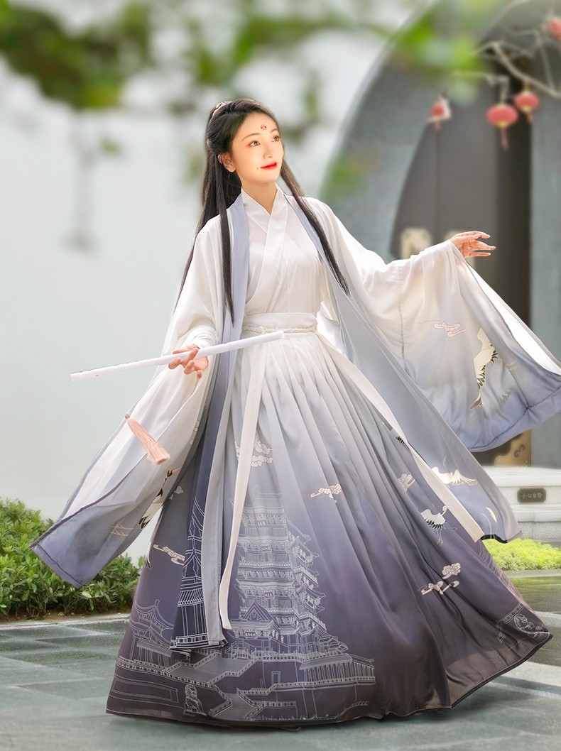 黄鹤楼汉服女魏晋制交领齐腰两片式襦裙春夏款飘逸情侣日常款古装