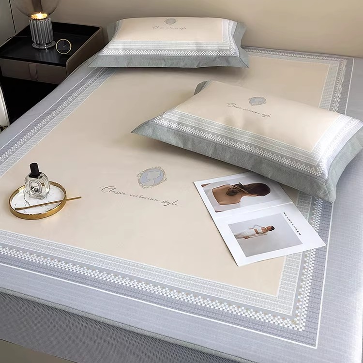 夏季轻奢风数码印花凉席三件套