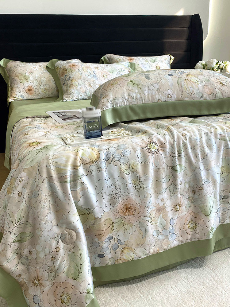 夏季60支天丝夏凉被四件套花卉数码印花丝滑可水洗凉感空调薄被子属于什么档次？