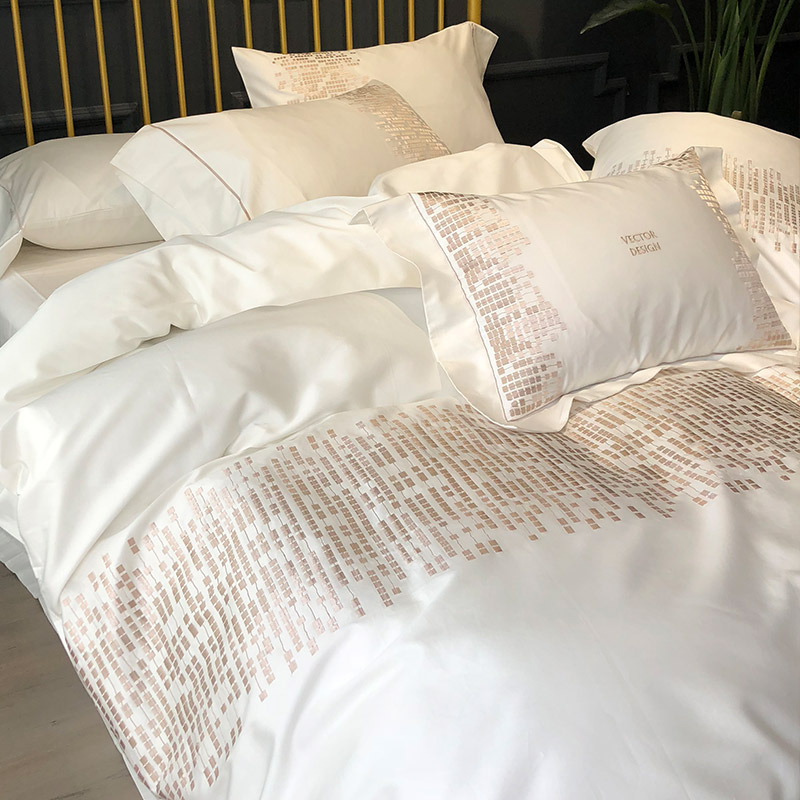 轻奢超柔匹马棉纯棉四件套奢华刺绣纯色全棉床单被套床上用品白色