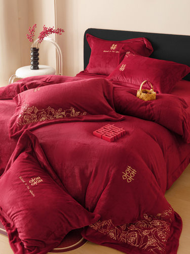 冬季浪漫婚庆加厚牛奶绒四件套