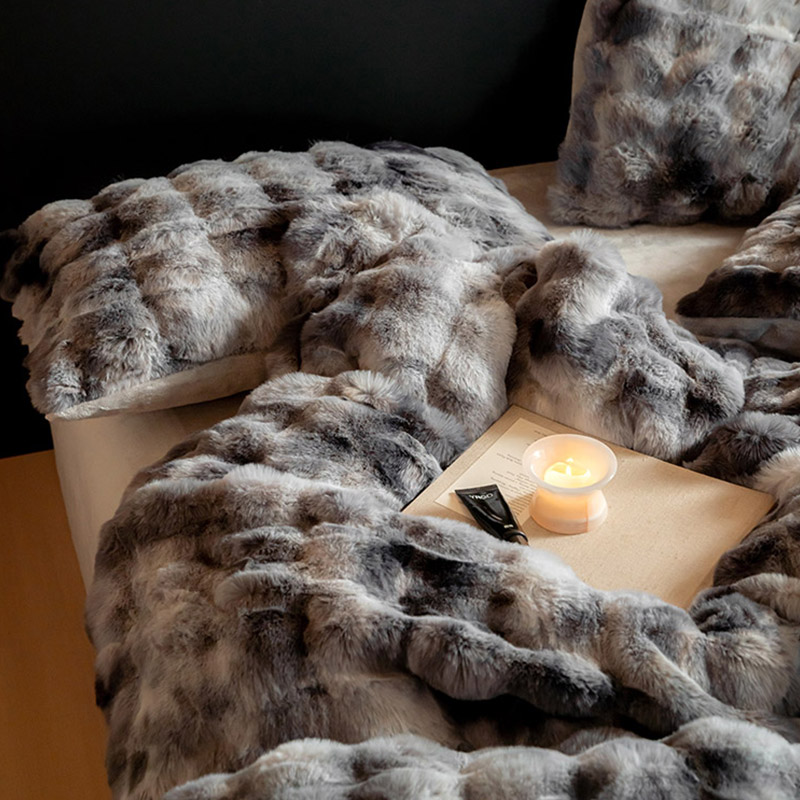 轻奢扎染泡泡仿皮草短绒四件套