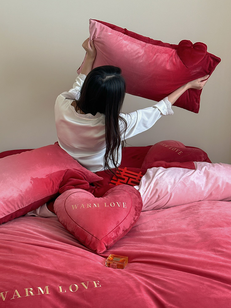 秋冬婚庆渐变色宝宝绒四件套