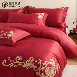 红色婚庆四件套结婚被套四件套床单陪嫁喜被高端床上用品床笠婚房