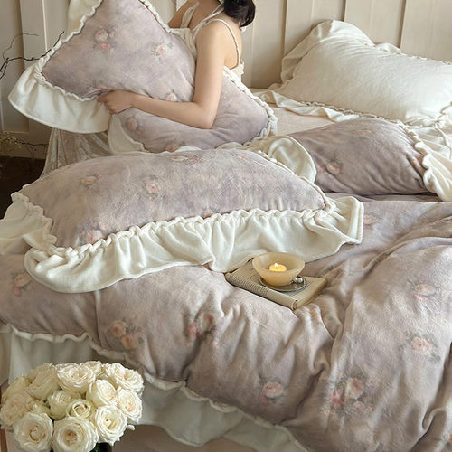 冬季少女心保暖加厚牛奶绒四件套