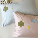小清新高支长绒棉单独枕套一只装 74单品蓝粉色 小树毛巾绣纯棉48