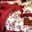 结婚床上用品四件套纯棉婚庆婚床高档被套床单新婚四件套床笠红色