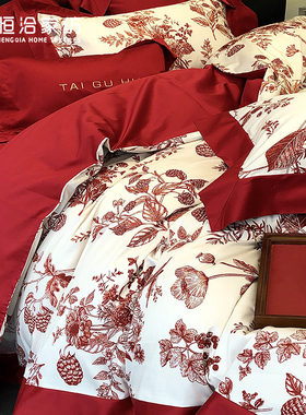 结婚床上用品四件套纯棉婚庆婚床高档被套床单新婚四件套床笠红色