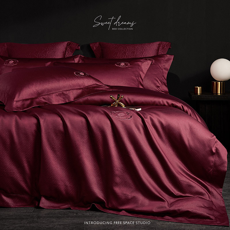 高级感婚庆缇锦御棉贡缎金线四件套压线埋绳纯棉喜嫁被套床上用品