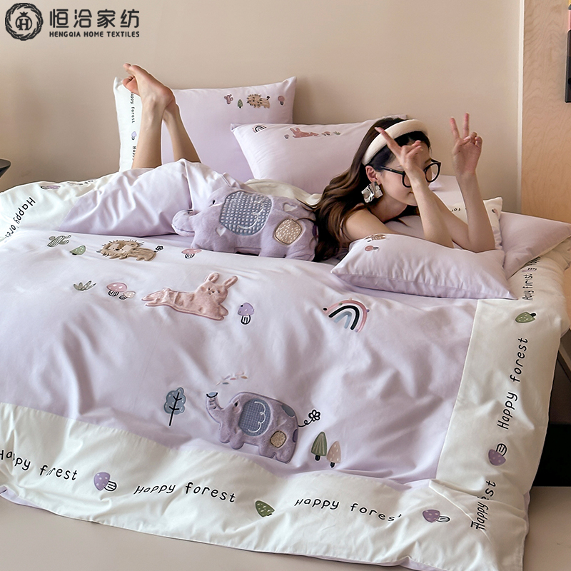 全棉磨毛儿童四件套秋冬新款