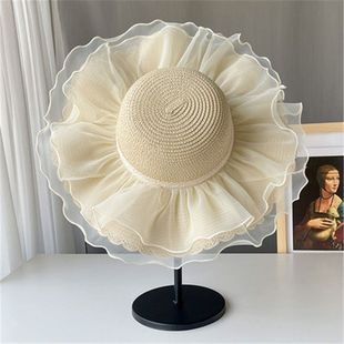 超仙网纱防晒帽女夏季 草帽亲子儿童遮阳帽度假太阳帽海边沙滩帽