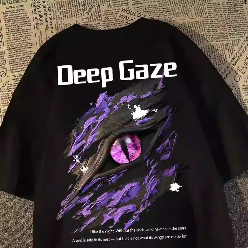 暗黑风恶魔之眼加肥加大码印花短袖T恤男女宽松高街潮牌新款上衣