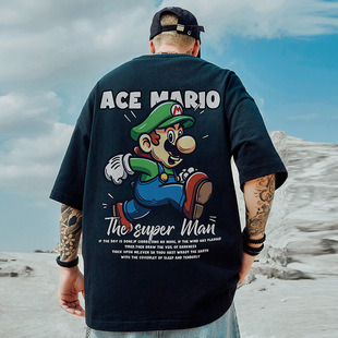 短袖 情侣半袖 宽松加肥加大码 欧美潮牌嘻哈夏季 T恤ins 男装 2023新款