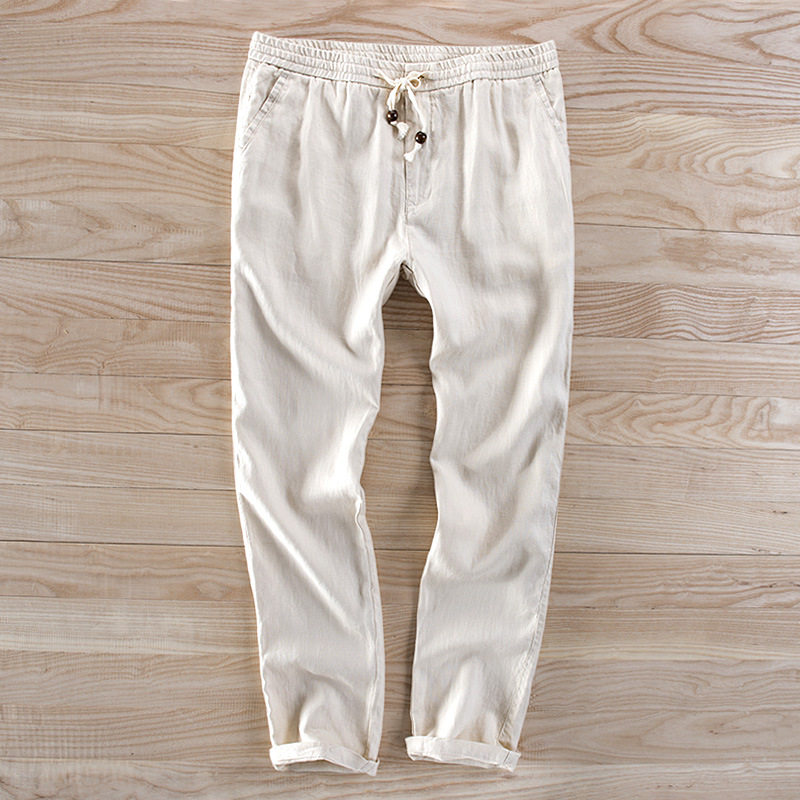 香港纯亚麻裤男夏季薄款裤子夏天麻料透气直筒宽松男士休闲长裤潮