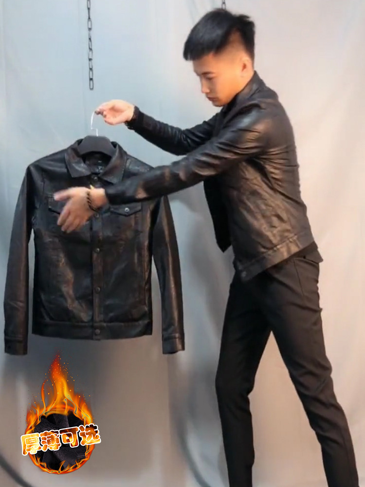 香港秋季新款真皮皮衣男黑色外穿加绒加厚皮外套冬季新款短款夹克