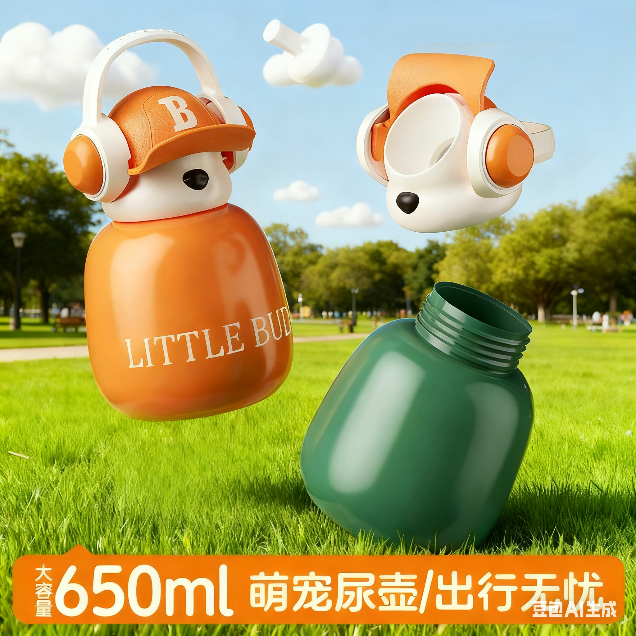 萌宠造型儿童坐便凳650ml大容量外出便携宝宝马桶圈出行便壶