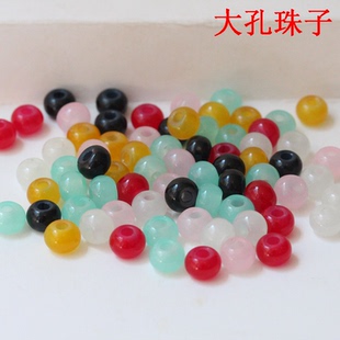 大孔散珠精品饰品白色琉璃编红绳手链仿玉珠串挂件珠子散珠8毫米