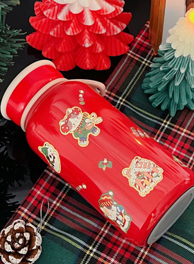 复古圣诞猫咪304不锈钢可爱便捷保温杯高颜值随手杯大容量红色