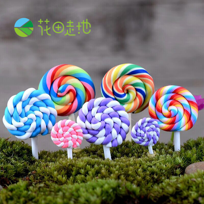 多肉植物装饰摆件苔藓微景观饰品可爱彩色棒棒糖DIY花盆蛋糕配件