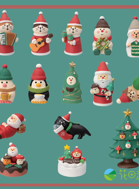 日系猫圣诞节雪人潮玩微缩摆件