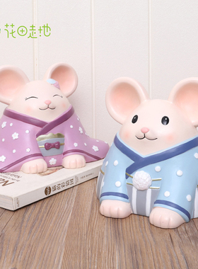 日式风家居客厅搪胶车载老鼠摆件