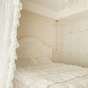 法式实木床奶油风白色主卧1.8米1.5双人床复古轻奢欧式美式公主床