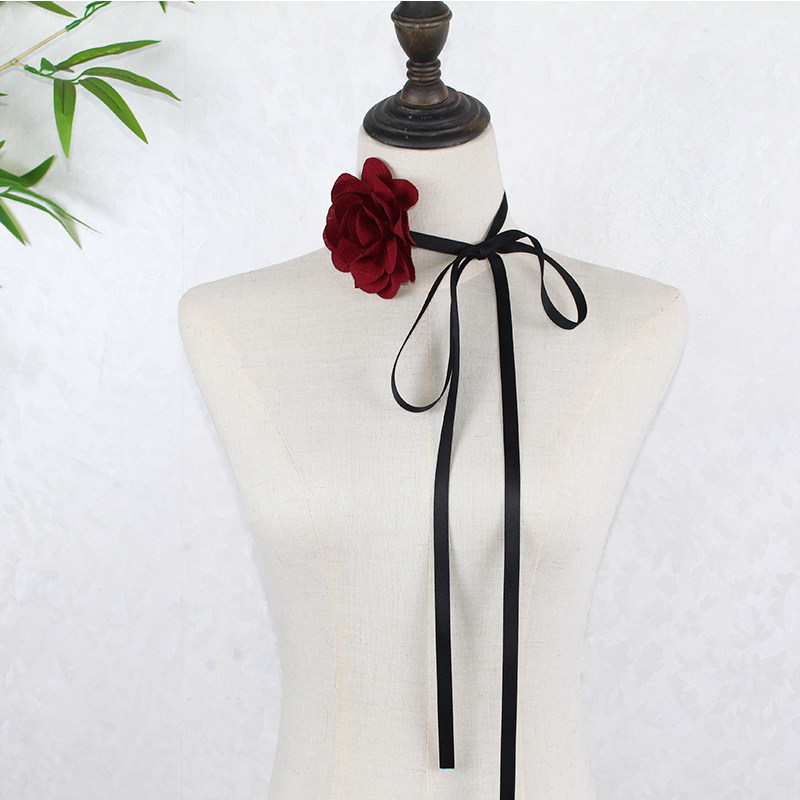 多色手工布料立体花朵颈链简约百搭脖子颈带锁骨链配饰饰品