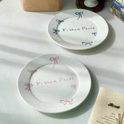 ins小众蝴蝶结陶瓷甜品餐盘早餐点心盘西餐意大利面盘子博主同款