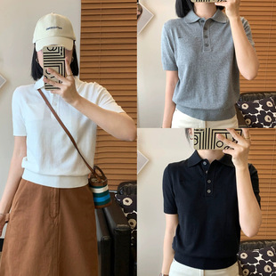 正肩百搭休闲通勤棉短袖 2025夏row风知识分子针织polo衫 t恤上衣
