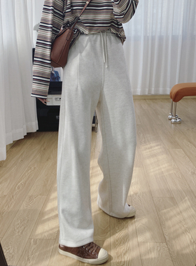 软糯仿兔绒~抽绳松紧腰宽松直筒显瘦垂感休闲阔腿裤女秋季G100302