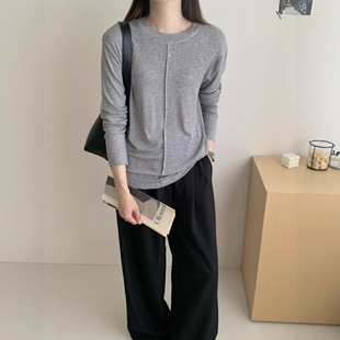 纯色天丝羊毛长袖秋冬季女士百搭正肩显瘦中线圆领修身打底衫女