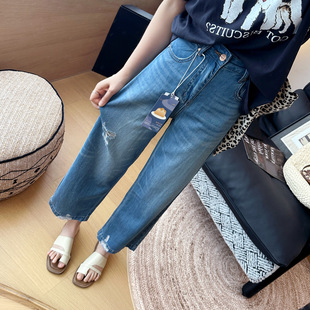 女破洞凉感天丝九分直筒裤 镇店布丁牛仔 莱赛尔软阔腿裤 夏季 薄款
