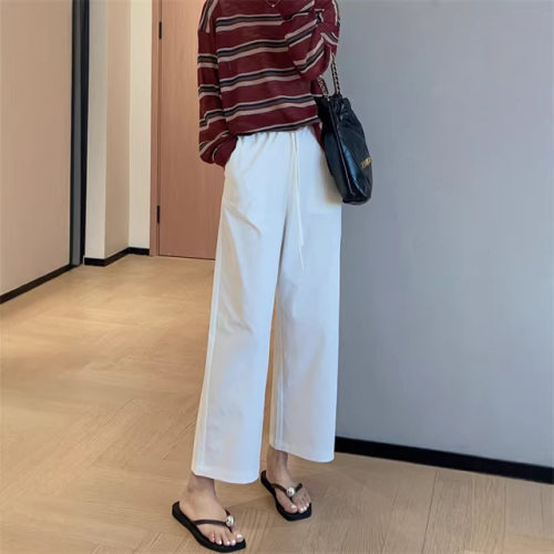 柜上1W老钱风超态棉抗皱薄款松紧腰直筒九分休闲裤2026女H022710
