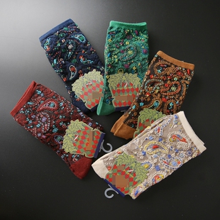 松本好货2025新款春装法式高贵立体花纹纯棉中筒袜女袜袜子6色入