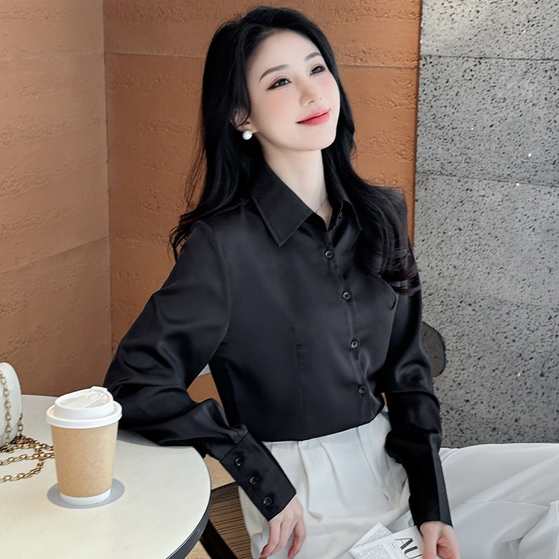 高级感长袖衬衫上衣定制工作服秋冬季餐饮奶茶服务员前台衬衣工装