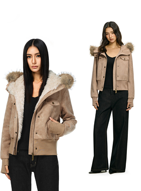 FDR官方店 巨好看仿麂皮毛毛厚外套女秋冬季座山雕可拆卸毛领夹克