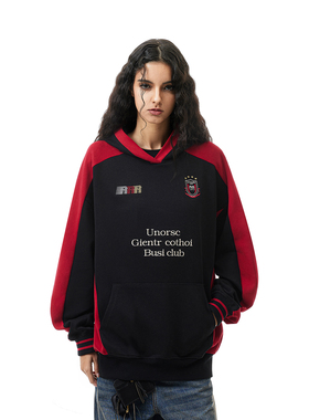 FDR官方店 徽章撞色连帽卫衣男女春季重磅美式运动宽松情侣装上衣