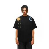 FDR官方店 情侣宽松上衣 美式 太阳与月亮直喷印花短袖 t恤男女夏季