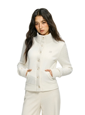 FDR官方店 立领针织袖拼接卫衣女春辣妹修身显瘦纽扣开衫短款外套