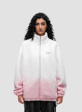 FDR 原创国潮美式渐变羊羔绒外套男女秋冬季加厚情侣宽松棉衣棉服