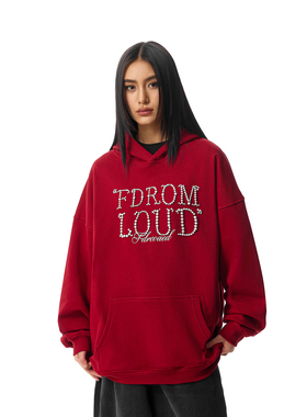 FDR官方店 美式钉珠连帽卫衣男女春春季情侣装宽松运动上衣帽衫