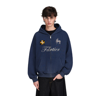 外套女款 FDR官方店 情侣连帽拉链开衫 复古做旧洗水卫衣男秋季 美式