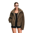 FDR官方店麂皮毛领斜拉链美式 加厚 女秋冬棕色翻领夹克外套男款